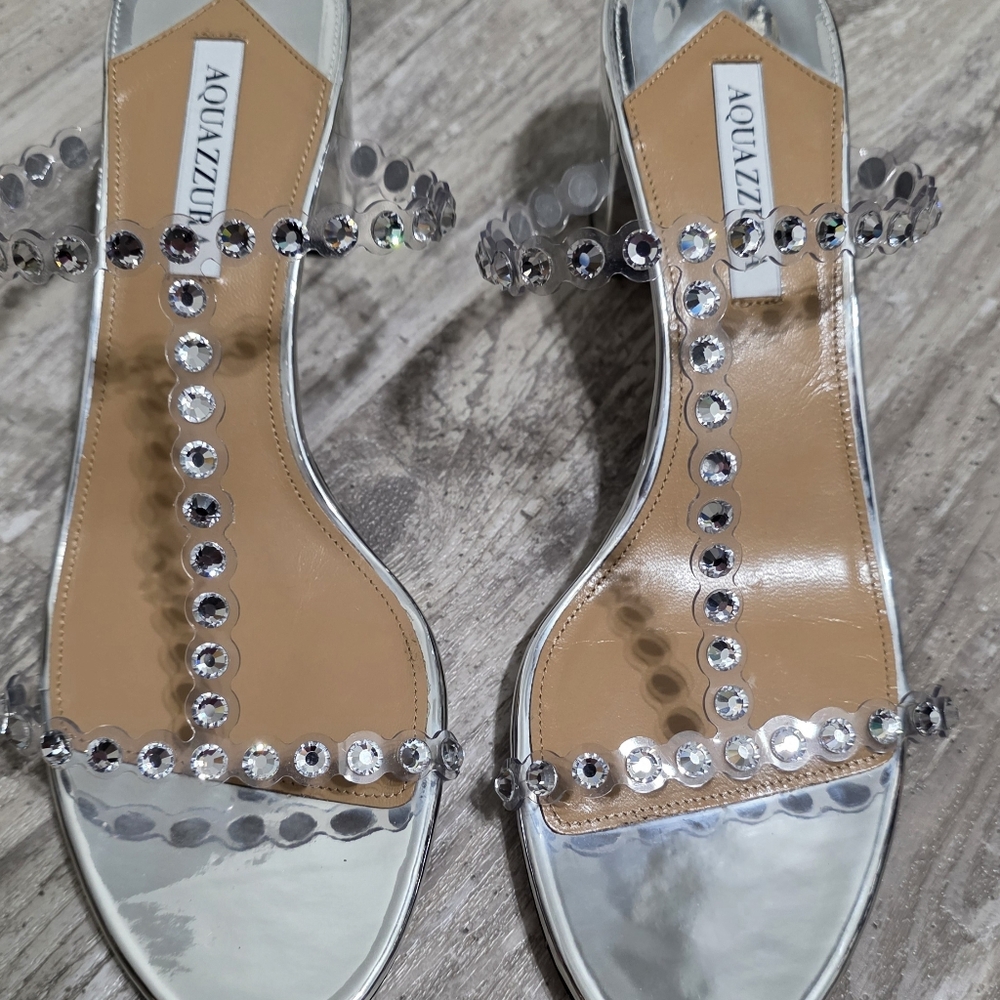 Aquazzura Sandals Tequila Crystal (Reconditioned) Blingy Block Heel Size 12 - Picture 6 of 14